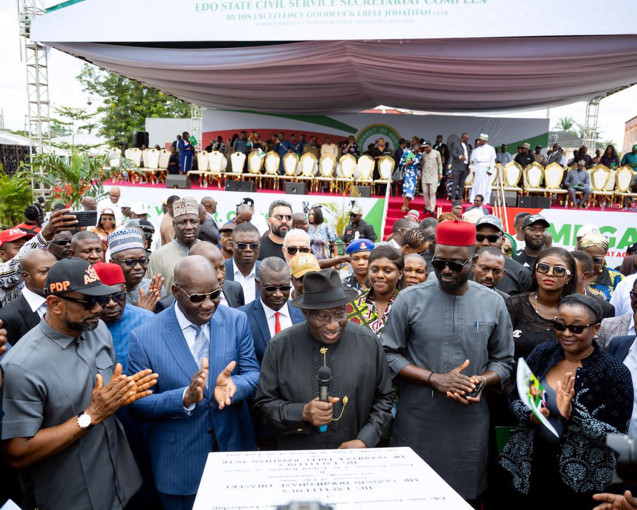 Ex-President Jonathan Hails Obaseki’s Reforms, Commissions Edo State Secretariat Complex.