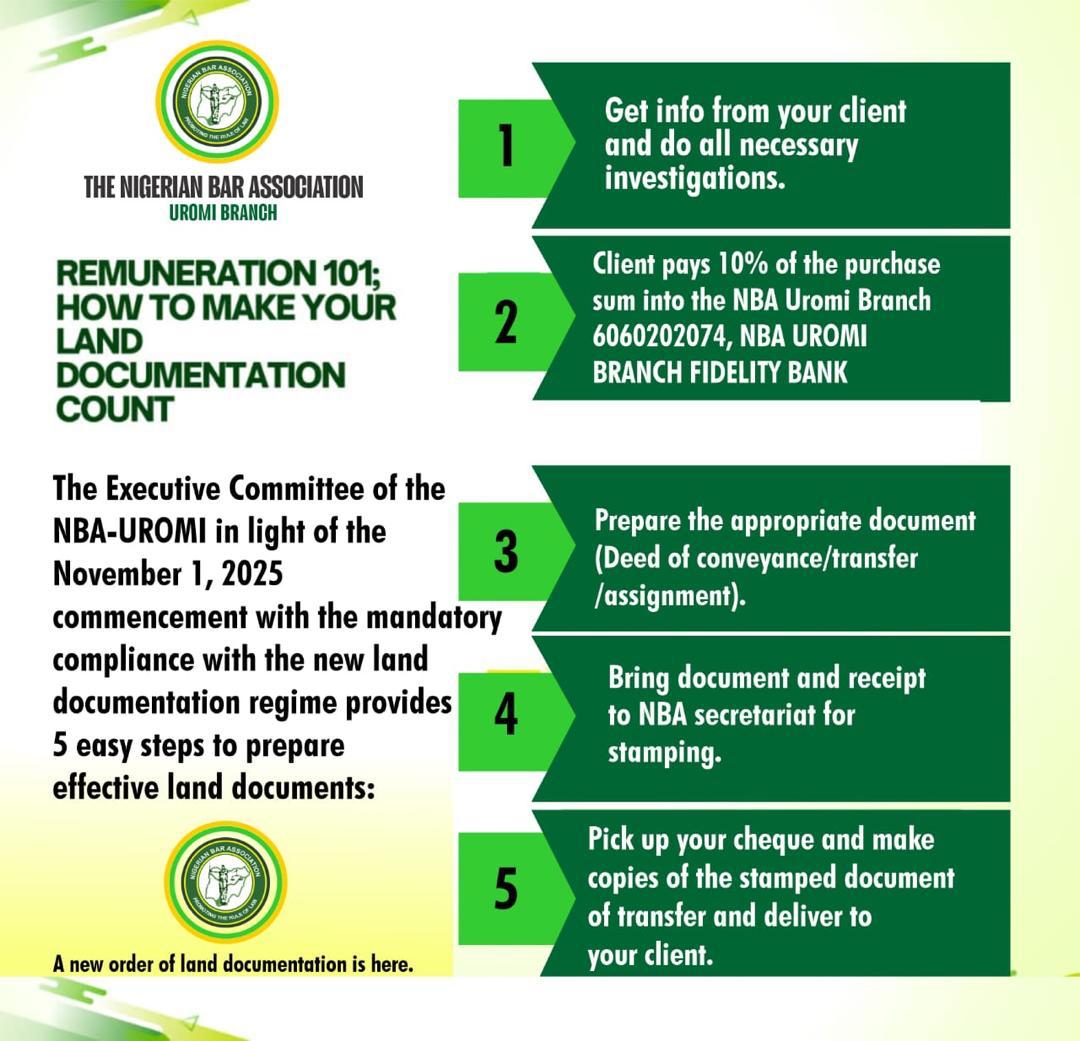 NBA Uromi Branch Announces Implementation of 10% Professional Fee for Land Transactions